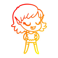 warm gradient line drawing happy cartoon elf girl