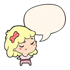 Fototapeta premium cute cartoon happy girl and speech bubble in comic book style