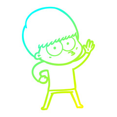 cold gradient line drawing nervous cartoon boy