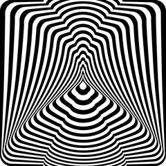 Abstract black and white striped background. Geometric pattern with visual distortion effect. Optical illusion. Op art.