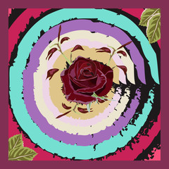 Square flower arrangement. Beautiful burgundy rose on geometric background. Pattern for printing on scarves, postcards, carpets, bandanas, napkins, home textiles. Vector.
