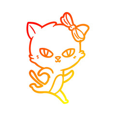 warm gradient line drawing cute cartoon cat