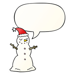 cartoon christmas snowman and speech bubble in smooth gradient style