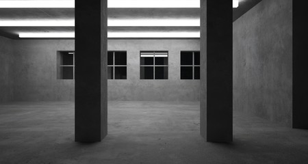 Fototapeta premium Abstract architectural concrete interior of a minimalist house with neon lighting. 3D illustration and rendering.