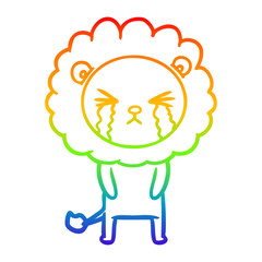 rainbow gradient line drawing cartoon crying lion
