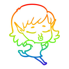 rainbow gradient line drawing pretty cartoon elf girl running