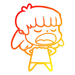 warm gradient line drawing cartoon woman talking loudly
