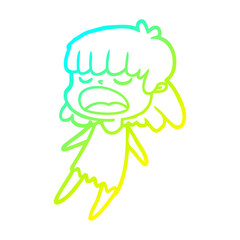 cold gradient line drawing cartoon woman talking loudly