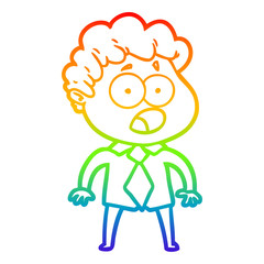 rainbow gradient line drawing cartoon man gasping in surprise