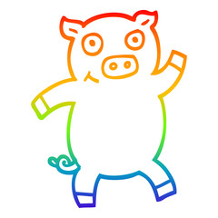 rainbow gradient line drawing cartoon dancing pig