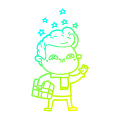 cold gradient line drawing cartoon excited man