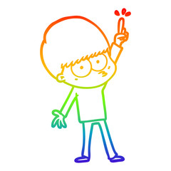 rainbow gradient line drawing nervous cartoon boy with idea