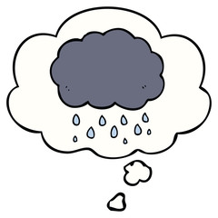 cartoon cloud raining and thought bubble