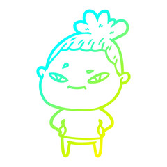 cold gradient line drawing cartoon woman