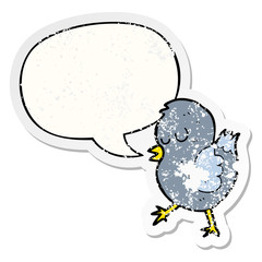 cartoon bird and speech bubble distressed sticker