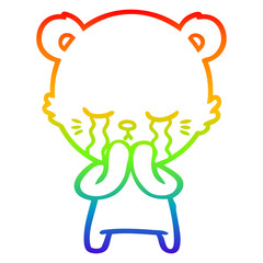 rainbow gradient line drawing crying cartoon bear