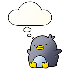 cute cartoon penguin and thought bubble in smooth gradient style