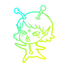 cold gradient line drawing pretty cartoon alien girl