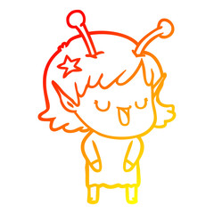 warm gradient line drawing happy alien girl cartoon