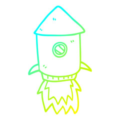 cold gradient line drawing cartoon space rocket