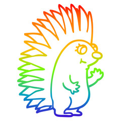 rainbow gradient line drawing cartoon spiky hedgehog