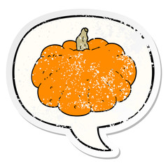cartoon pumpkin and speech bubble distressed sticker