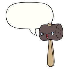 cartoon mallet and speech bubble