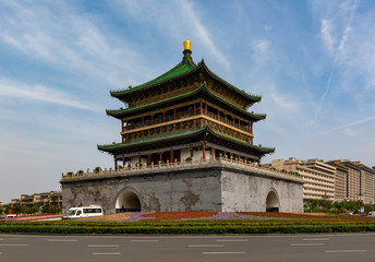 Fototapeta na wymiar Bell Tower in Xi'an or Xian, China, landmark and center of the ancient city
