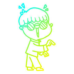 cold gradient line drawing cartoon boy wearing spectacles