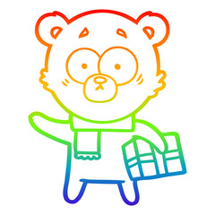 rainbow gradient line drawing nervous christmas bear cartoon