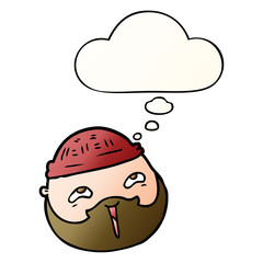 cartoon male face with beard and thought bubble in smooth gradient style