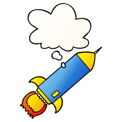cartoon rocket and thought bubble in smooth gradient style