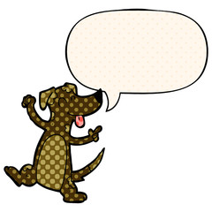 cartoon dancing dog and speech bubble in comic book style