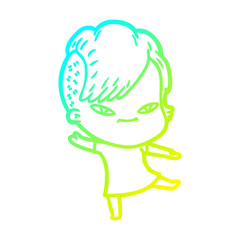 cold gradient line drawing cute cartoon girl with hipster haircut