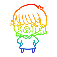 rainbow gradient line drawing cartoon girl crying