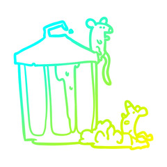 cold gradient line drawing old metal garbage can with mice