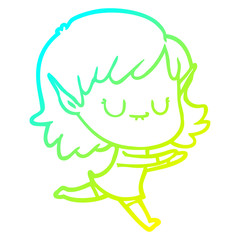 cold gradient line drawing happy cartoon elf girl posing