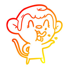 warm gradient line drawing crazy cartoon monkey