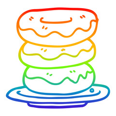 rainbow gradient line drawing cartoon plate of donuts