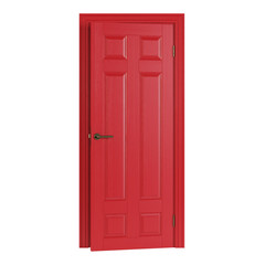 Red interior door isolated on white background. 3D rendering.
