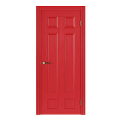 Red interior door isolated on white background. 3D rendering.