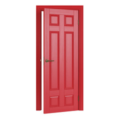 Red interior door isolated on white background. 3D rendering.