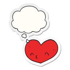 cartoon love heart and thought bubble as a printed sticker