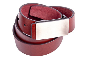 men's leather belt with metal buckle isolated