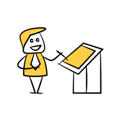 doodle stick figure businessman writing on machine