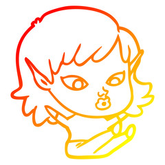 warm gradient line drawing pretty cartoon elf girl