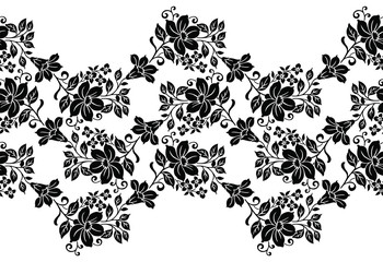 Seamless black and white vintage vector floral border