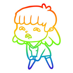 rainbow gradient line drawing cartoon worried woman