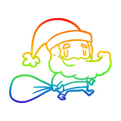 rainbow gradient line drawing santa claus carrying sack of presents