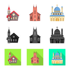 Vector illustration of cult and temple symbol. Set of cult and parish stock symbol for web.